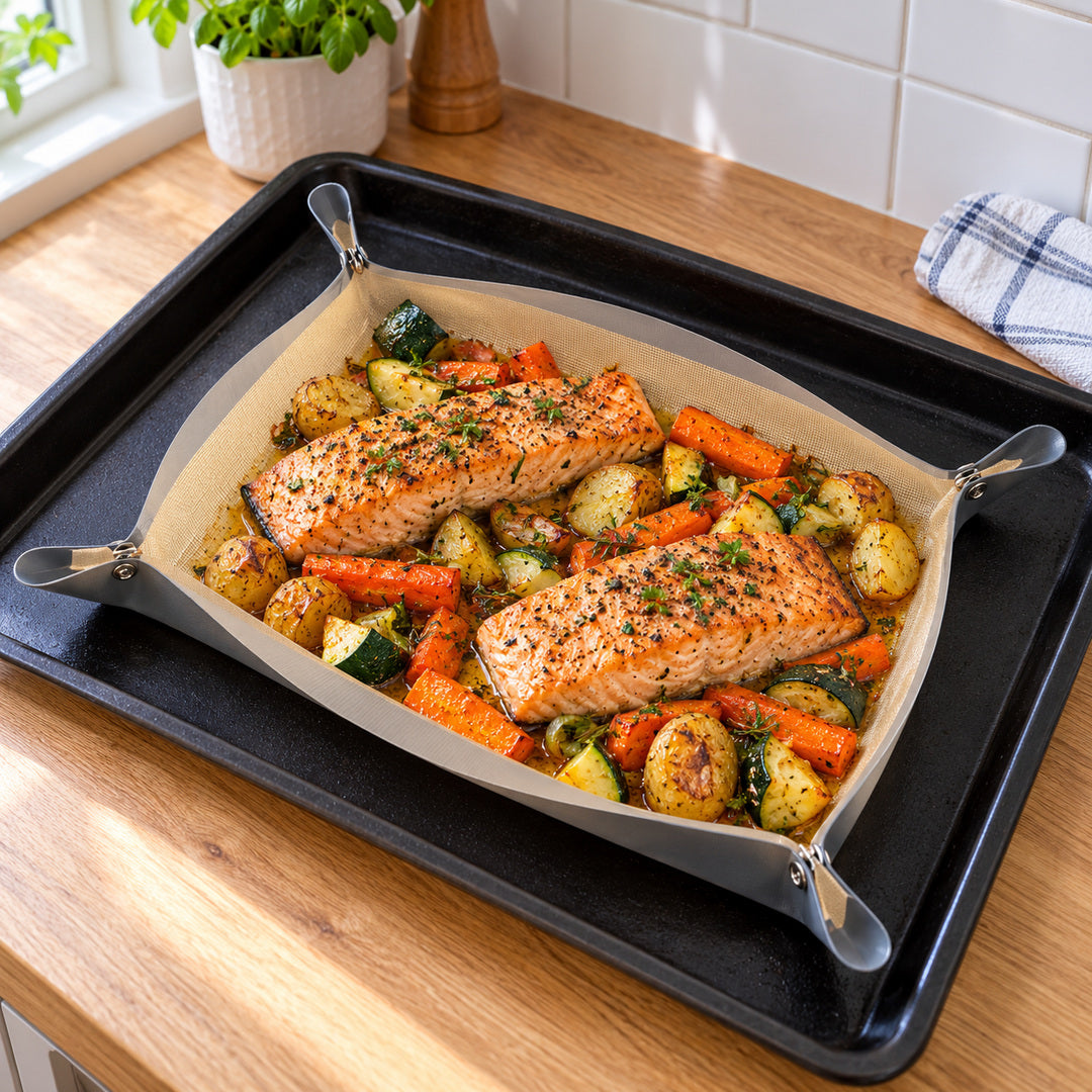 Blechfrei mit Lachs und Ofengemüse