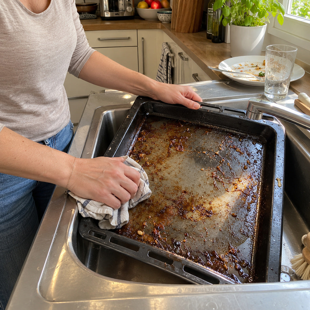 Backblech nach dem Essen reinigen